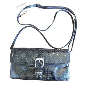 BRIGHTON Python black Snake Skin WALLET Crossbody Bag Silver Bling
